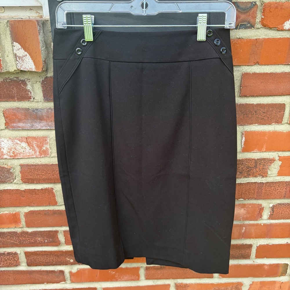 White House Black Market Black Button Detail Pencil Skirt Size 2 Professional
